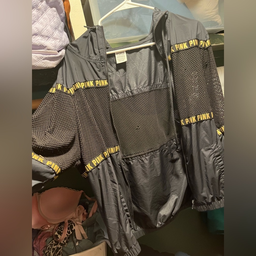 PINK Victoria's Secret Black Mesh Jacket with Yellow Accents